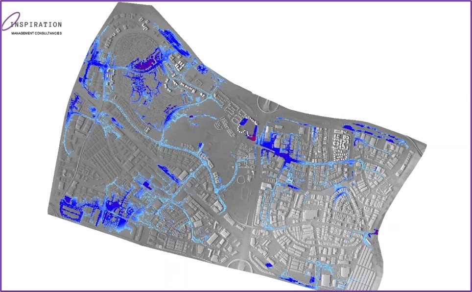Flood map of Dubai Investments Park