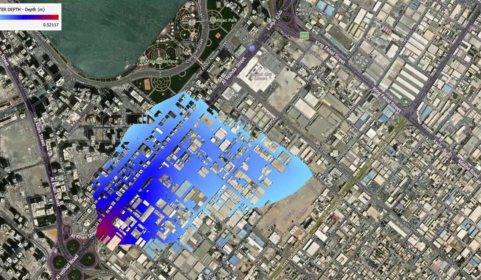 Urban flood depth model over a Sharjah district